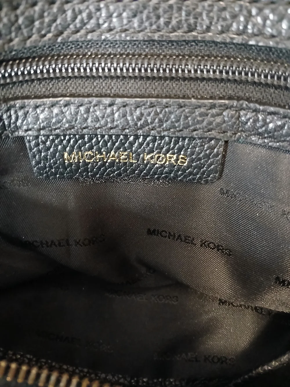 Michael Kors Black Pebbled Leather Satchel with Gold Hardware